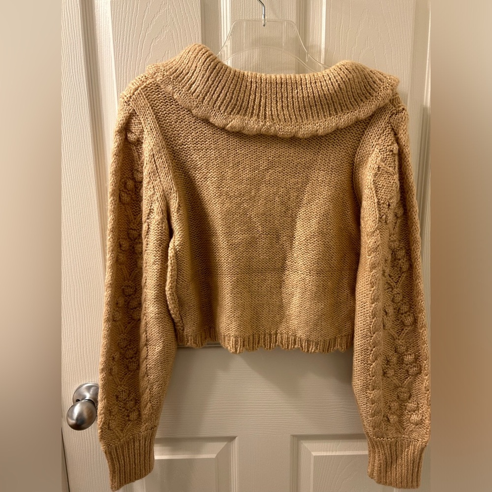 NWOT Lush Vintage Peach/tan acrylic cropped collared sweater - Picture 3 of 5
